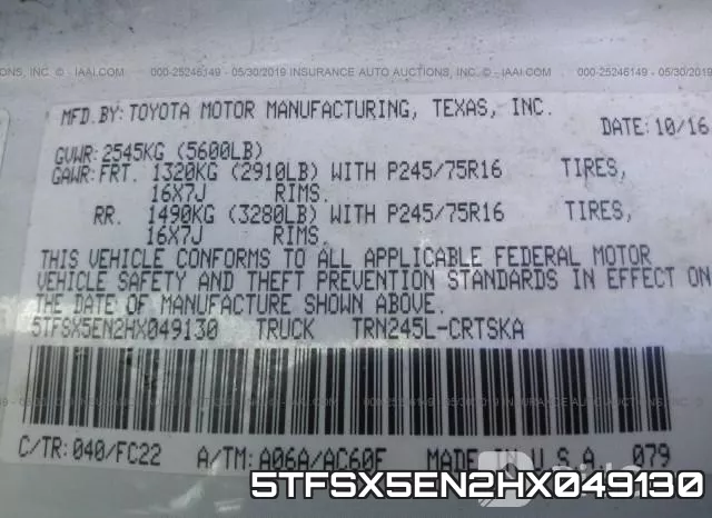 5TFSX5EN2HX049130 фото 10
