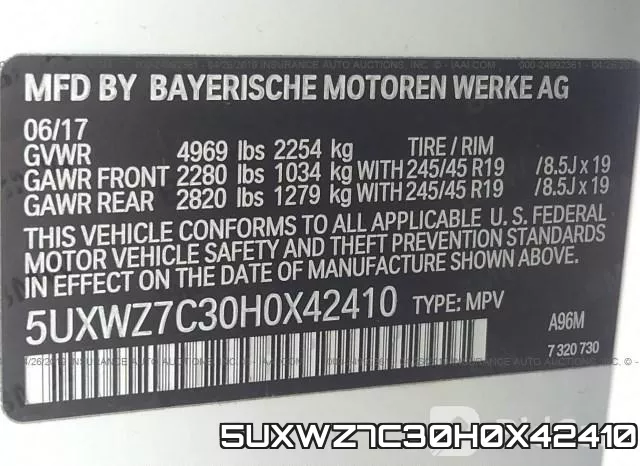 5UXWZ7C30H0X42410 фото 10