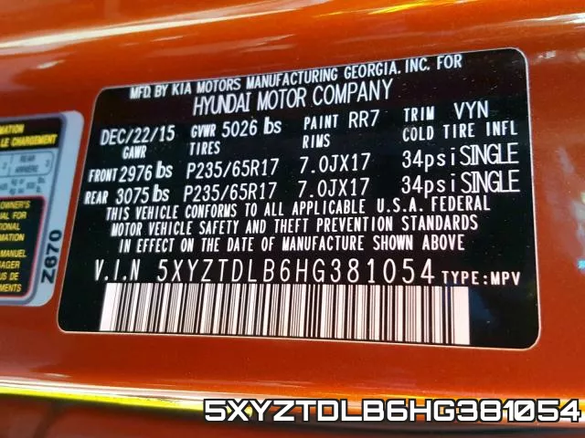 5XYZTDLB6HG381054 фото 2