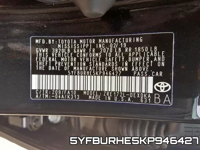 5YFBURHE5KP946427 фото 2