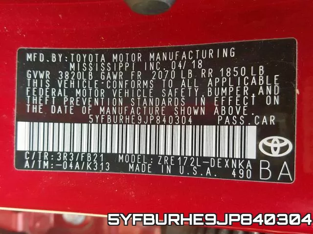 5YFBURHE9JP840304 фото 2