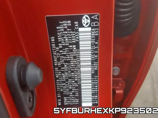 5YFBURHEXKP923502 фото 2