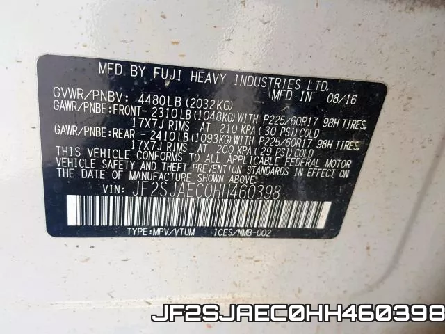JF2SJAEC0HH460398 фото 2