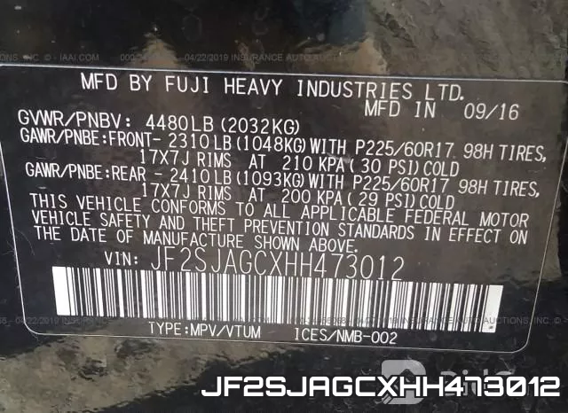 JF2SJAGCXHH473012 фото 10