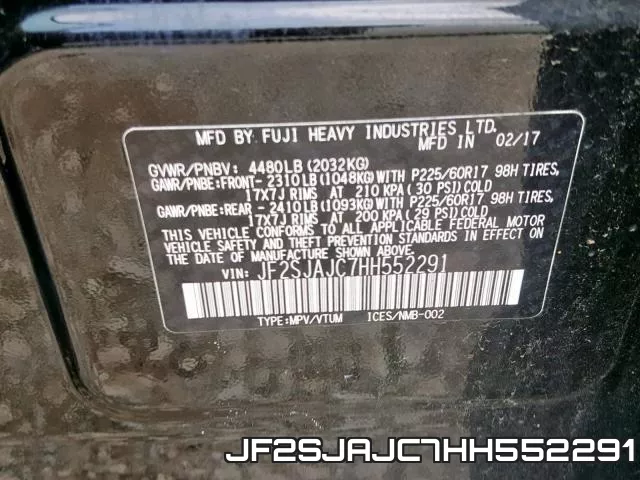 JF2SJAJC7HH552291 фото 2