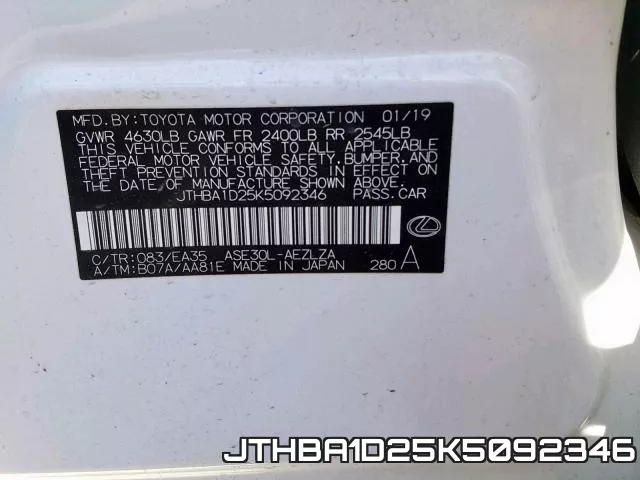 JTHBA1D25K5092346 фото 2