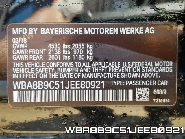 WBA8B9C51JEE80921 фото 2