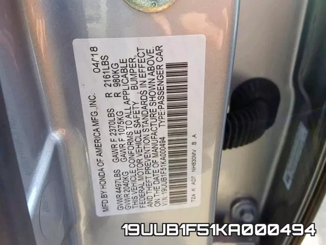 19UUB1F51KA000494 фото 2