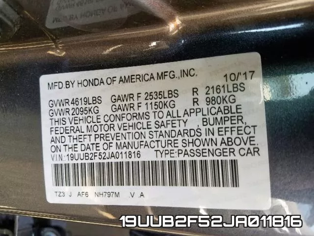 19UUB2F52JA011816 фото 2