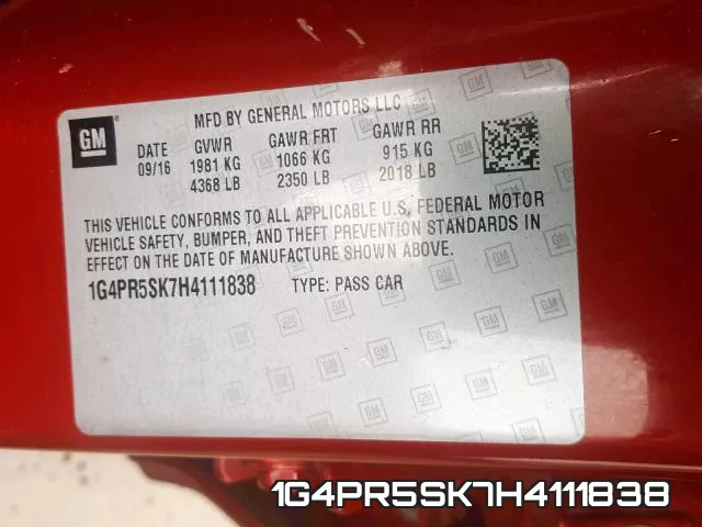 1G4PR5SK7H4111838 фото 2