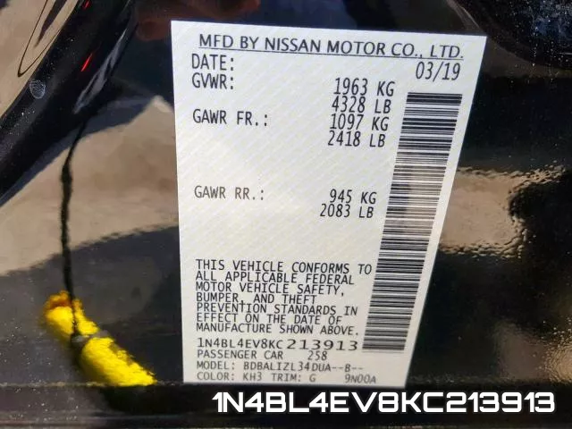 1N4BL4EV8KC213913 фото 2