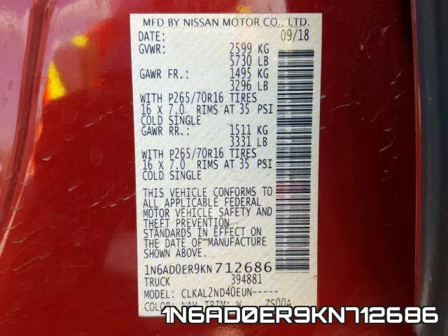 1N6AD0ER9KN712686 фото 2