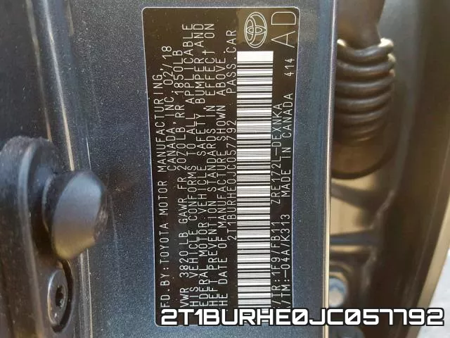 2T1BURHE0JC057792 фото 2