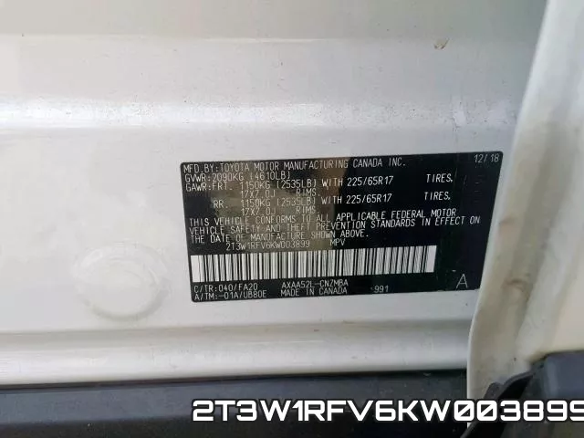 2T3W1RFV6KW003899 фото 2