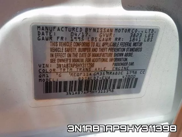 3N1AB7AP9HY311398 фото 2