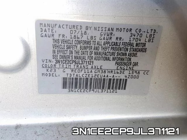 3N1CE2CP9JL371121 фото 2