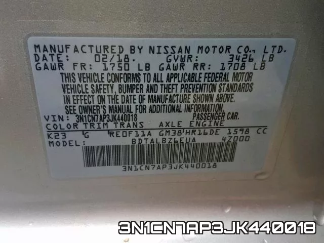 3N1CN7AP3JK440018 фото 2
