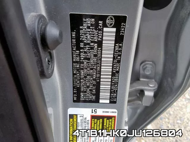4T1B11HK0JU126804 фото 2