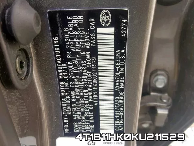 4T1B11HK0KU211529 фото 2