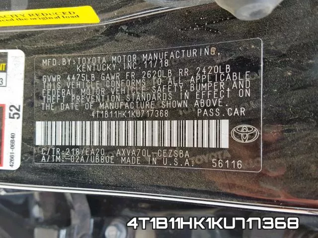 4T1B11HK1KU717368 фото 2