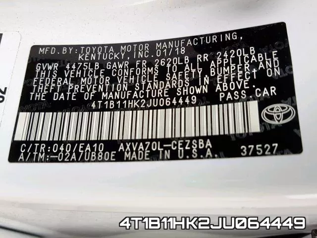 4T1B11HK2JU064449 фото 2
