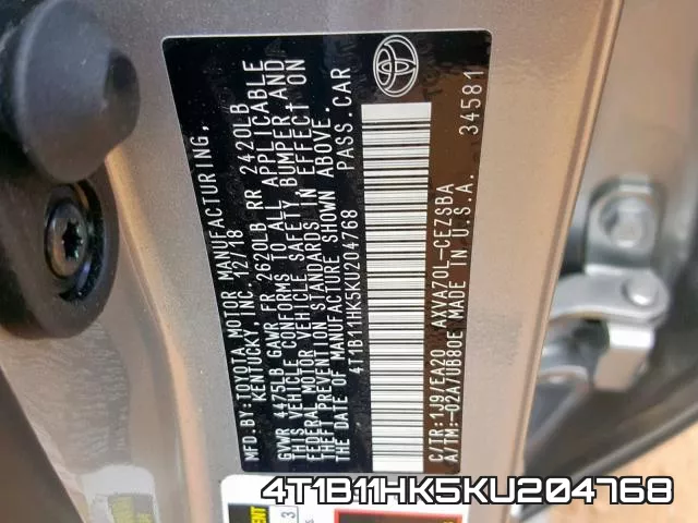 4T1B11HK5KU204768 фото 2