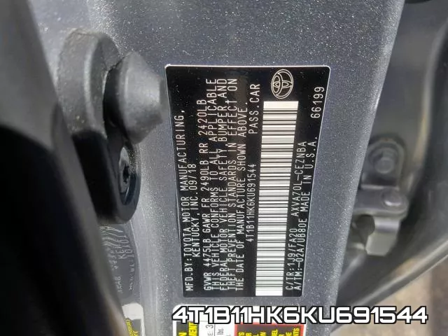 4T1B11HK6KU691544 фото 2