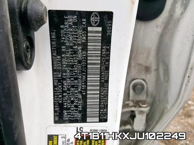 4T1B11HKXJU102249 фото 2