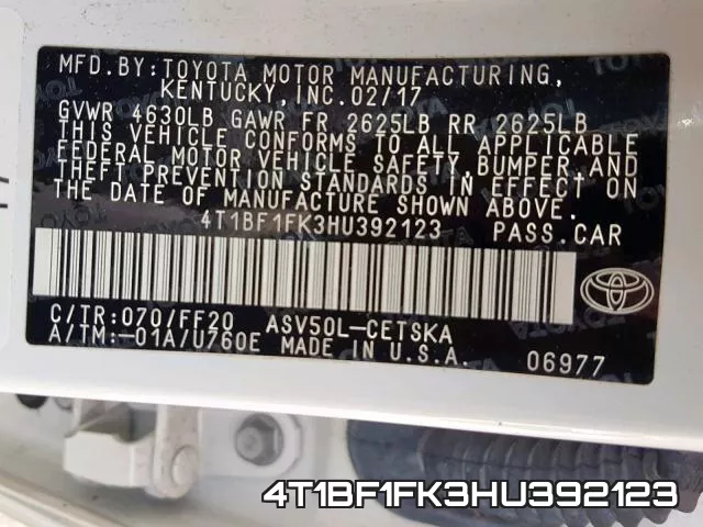 4T1BF1FK3HU392123 фото 2