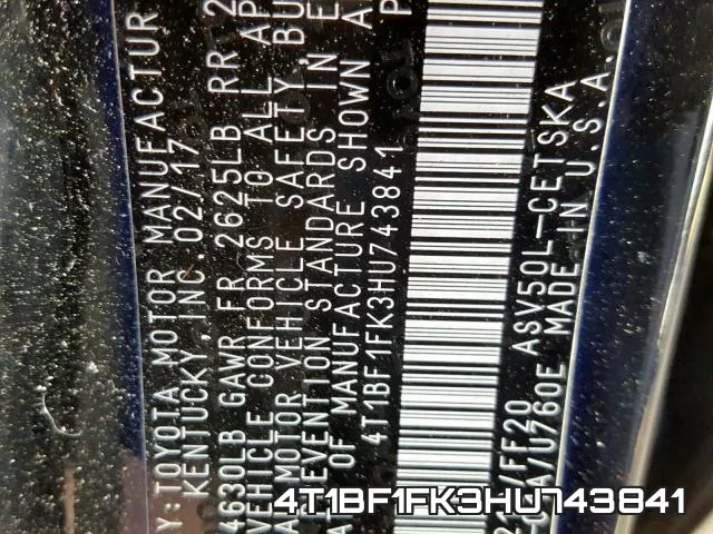 4T1BF1FK3HU743841 фото 2