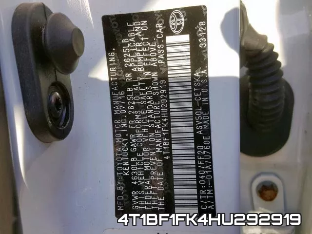 4T1BF1FK4HU292919 фото 2