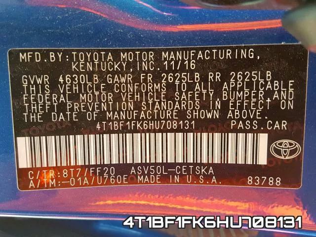 4T1BF1FK6HU708131 фото 2