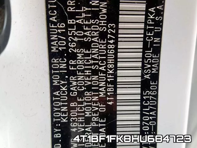 4T1BF1FK8HU684723 фото 2