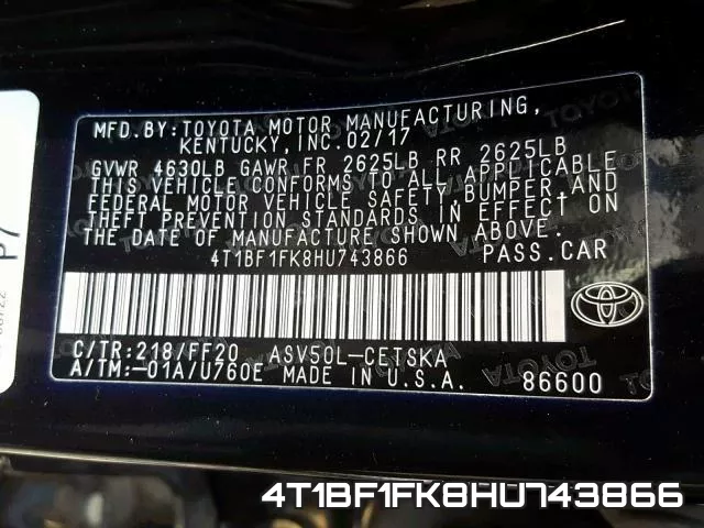 4T1BF1FK8HU743866 фото 2