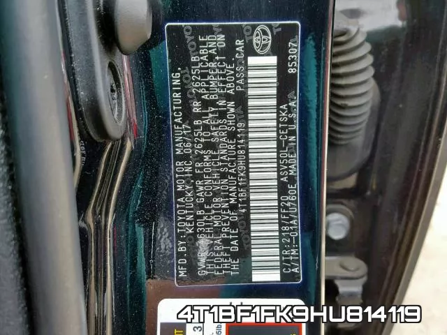 4T1BF1FK9HU814119 фото 2