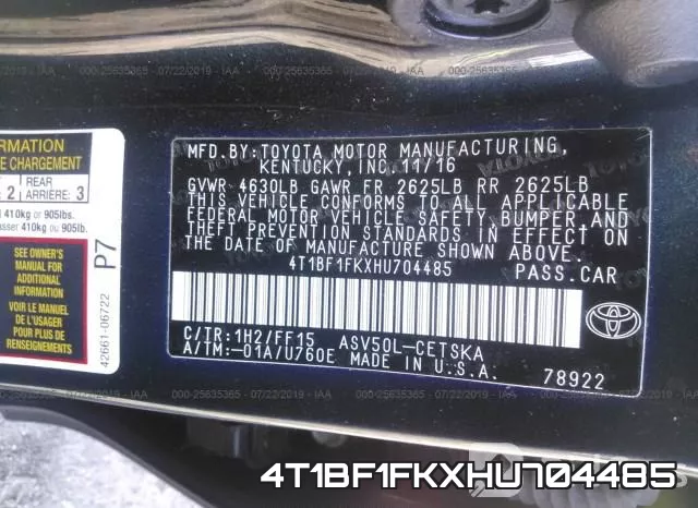 4T1BF1FKXHU704485 фото 10