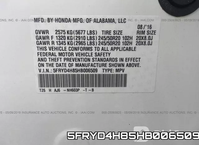 5FRYD4H85HB006509 фото 10