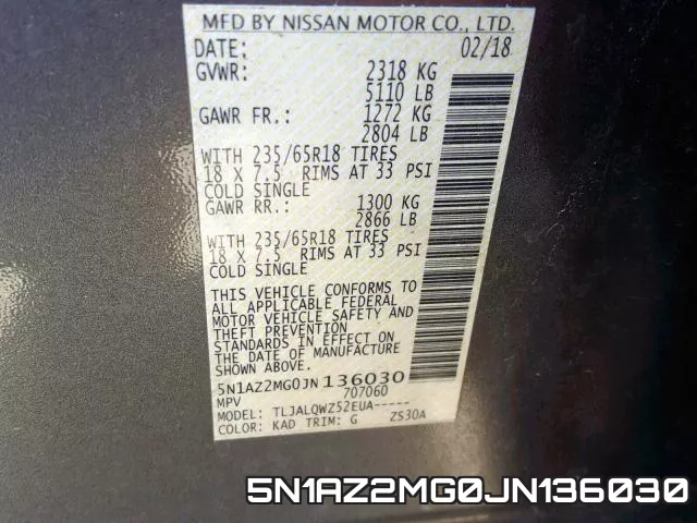 5N1AZ2MG0JN136030 фото 2