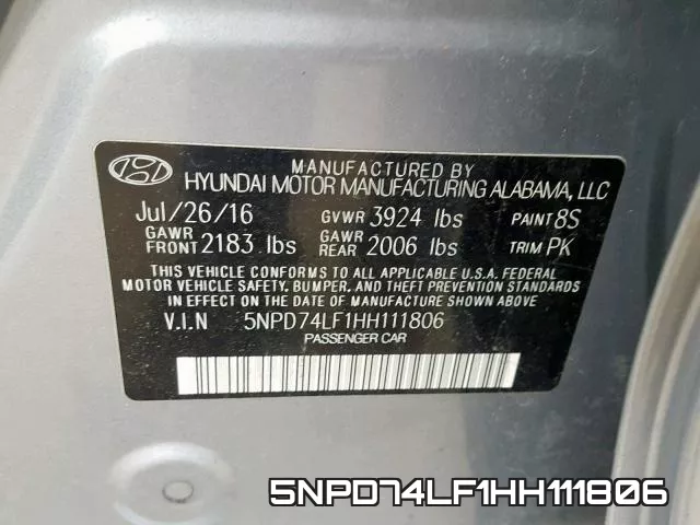 5NPD74LF1HH111806 фото 2