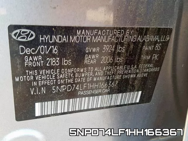 5NPD74LF1HH166367 фото 2