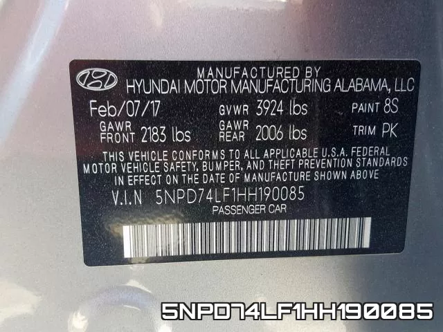 5NPD74LF1HH190085 фото 2