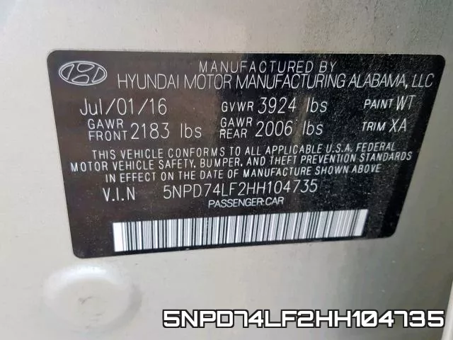 5NPD74LF2HH104735 фото 2