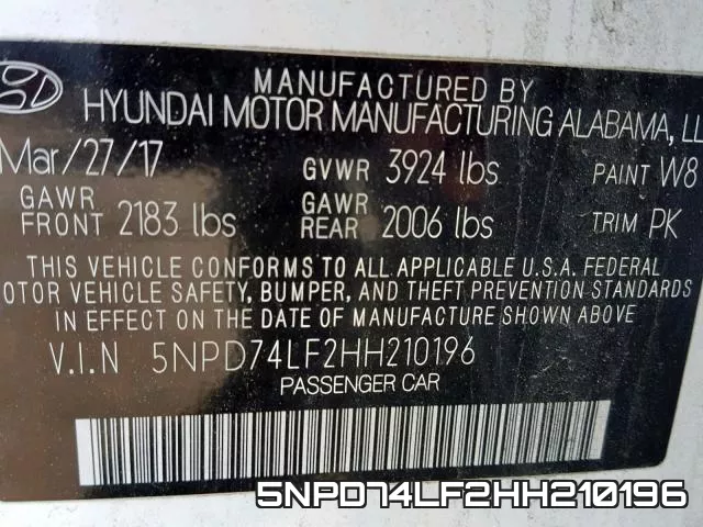 5NPD74LF2HH210196 фото 2