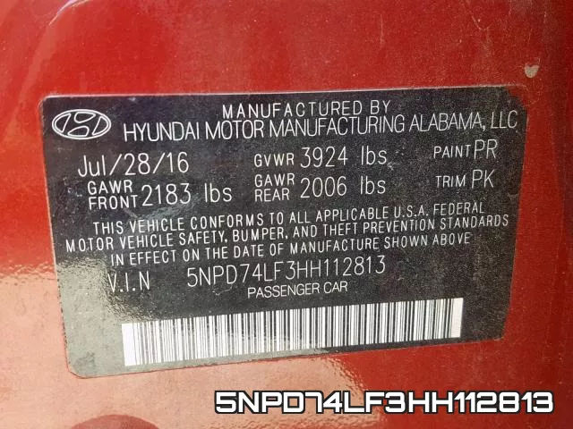 5NPD74LF3HH112813 фото 2