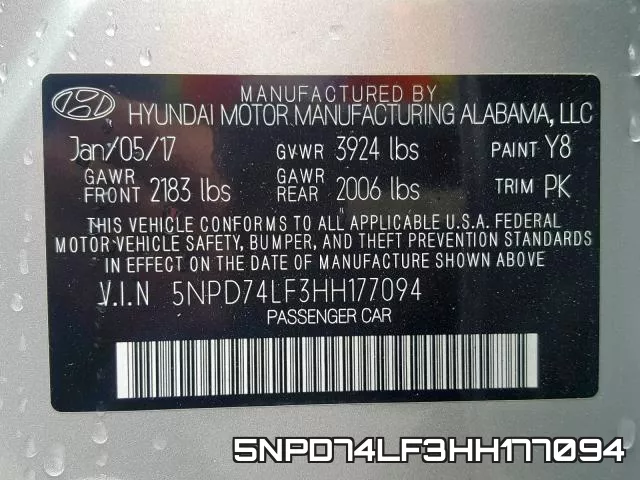 5NPD74LF3HH177094 фото 2