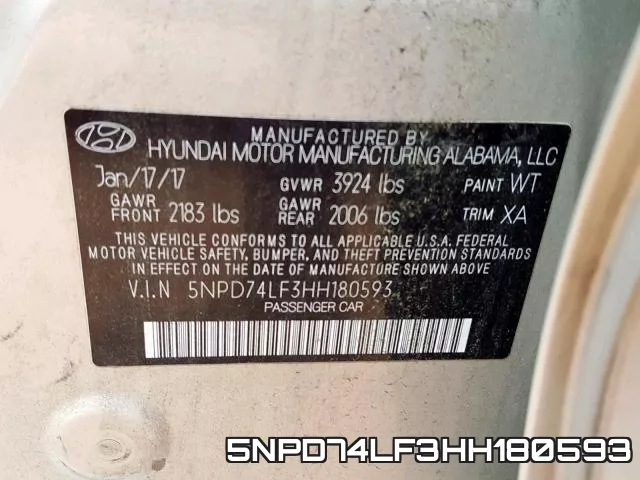 5NPD74LF3HH180593 фото 2