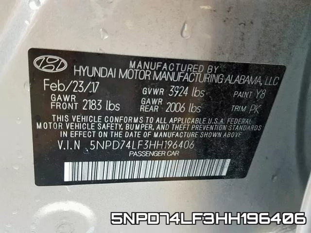 5NPD74LF3HH196406 фото 2