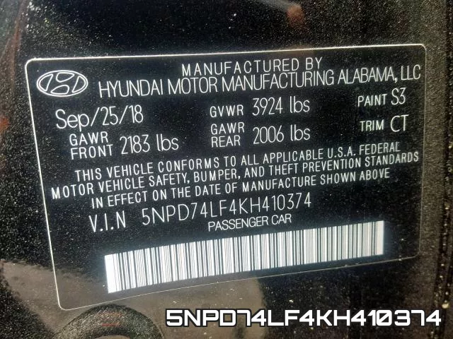 5NPD74LF4KH410374 фото 2