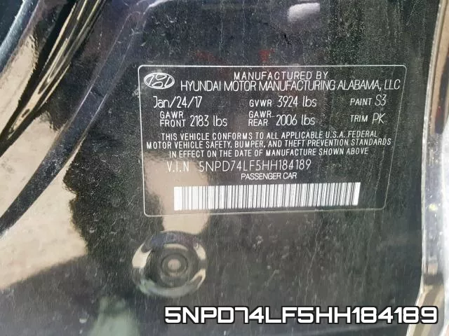 5NPD74LF5HH184189 фото 2