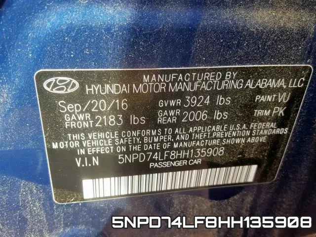 5NPD74LF8HH135908 фото 2